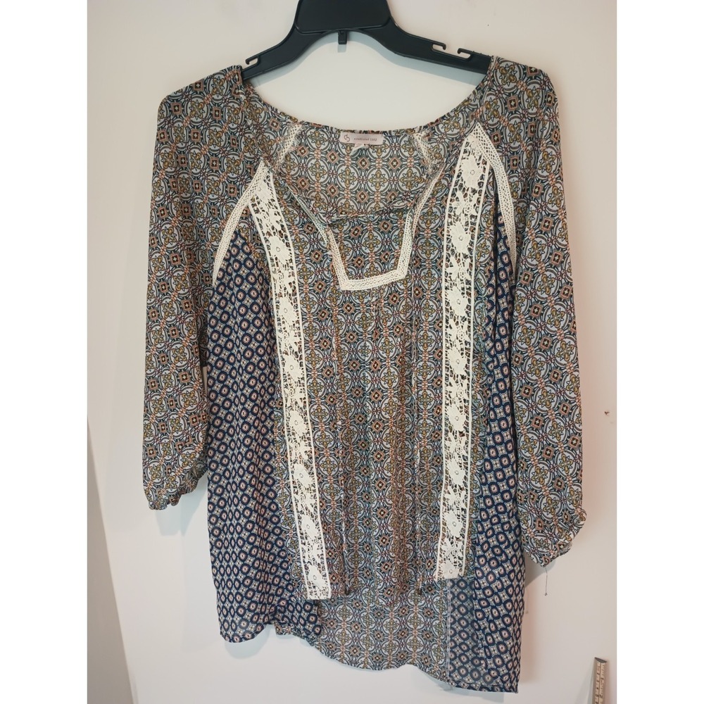 Caren Bauer CB Established 1962 Blouse 3X Woman Boho Lace Mixed Print Top